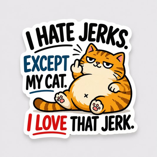 Cat Sticker - I Hate Jerks. Except My Cat. I Love That Jerk.