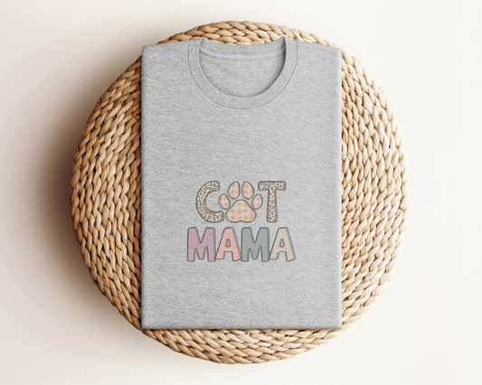 Cat Mama Crewneck T-shirt, Heather Grey
