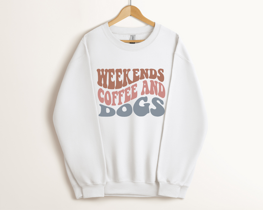 WEEKENDS COFFEE AND DOGS Crewneck Sweatshirt, White