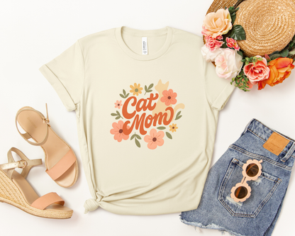 Cat Mom Retro Flower T-shirt - Off White