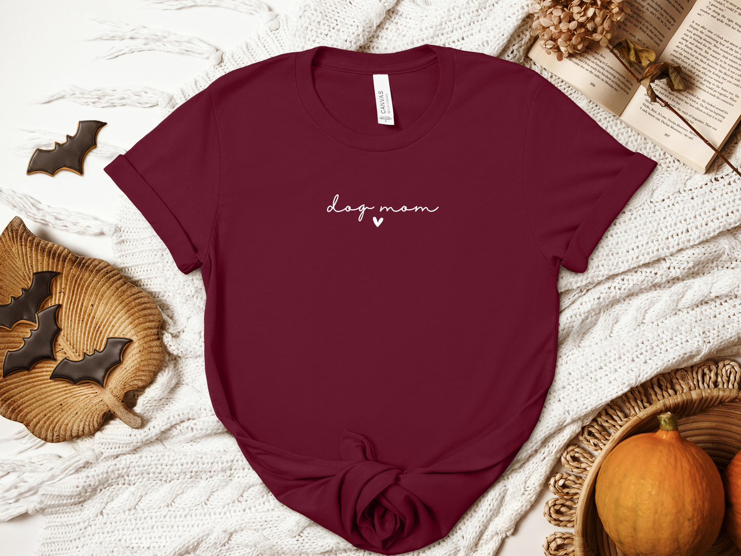 Dog Mom heart Crewneck T-shirt, Maroon