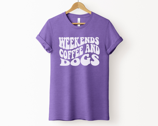 Weekends, Coffee and Dogs T-shirt, Heather Team Purple
