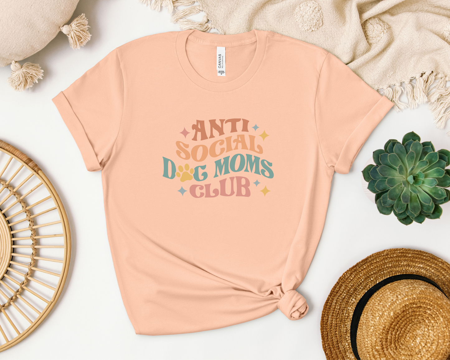 Anti Social Dog Moms Club T-shirt, Peach