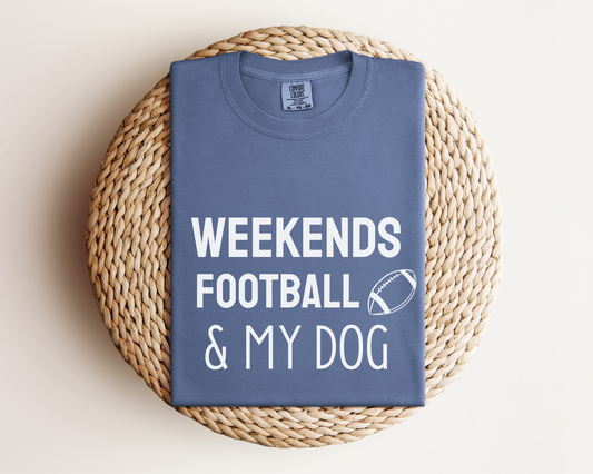 Weekends, Football & My Dog T-shirt, Blue Jean