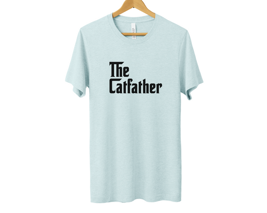 The CatFather Crewneck T-shirt, Heather Prism Ice Blue