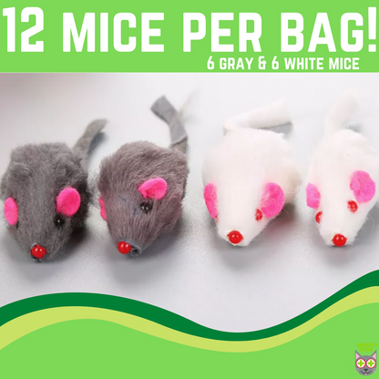 Rabbit Fur Mouse Cat Toy 12 per Pack White and Gray Fuzzy Toys for Cats with Rattle Realistic Fake mice