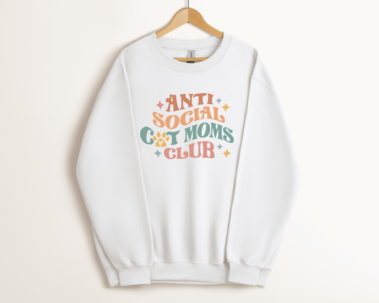 Anti Social Cat Moms Club Sweatshirt, White