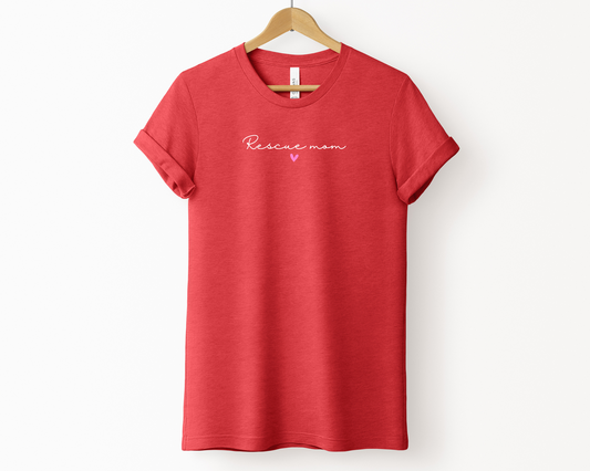 Rescue Mom (Heart) T-shirt, Heather Red