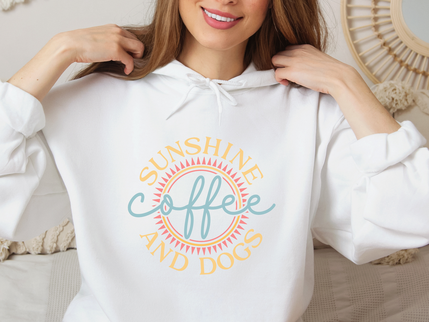 Sunshine, Coffee and Dogs Hoodie, White