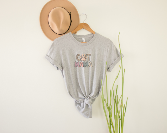 Cat Mama Crewneck T-shirt, Heather Grey