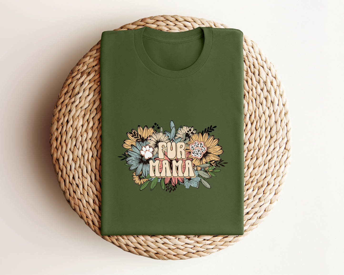 Fur Mama Crewneck T-shirt, Olive