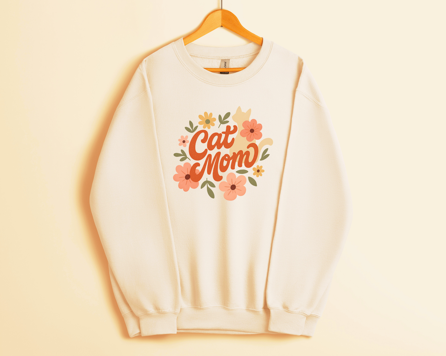 Cat Mom Retro Flower Sweatshirt, Off White