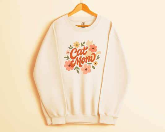 Cat Mom Retro Flower Sweatshirt, Off White