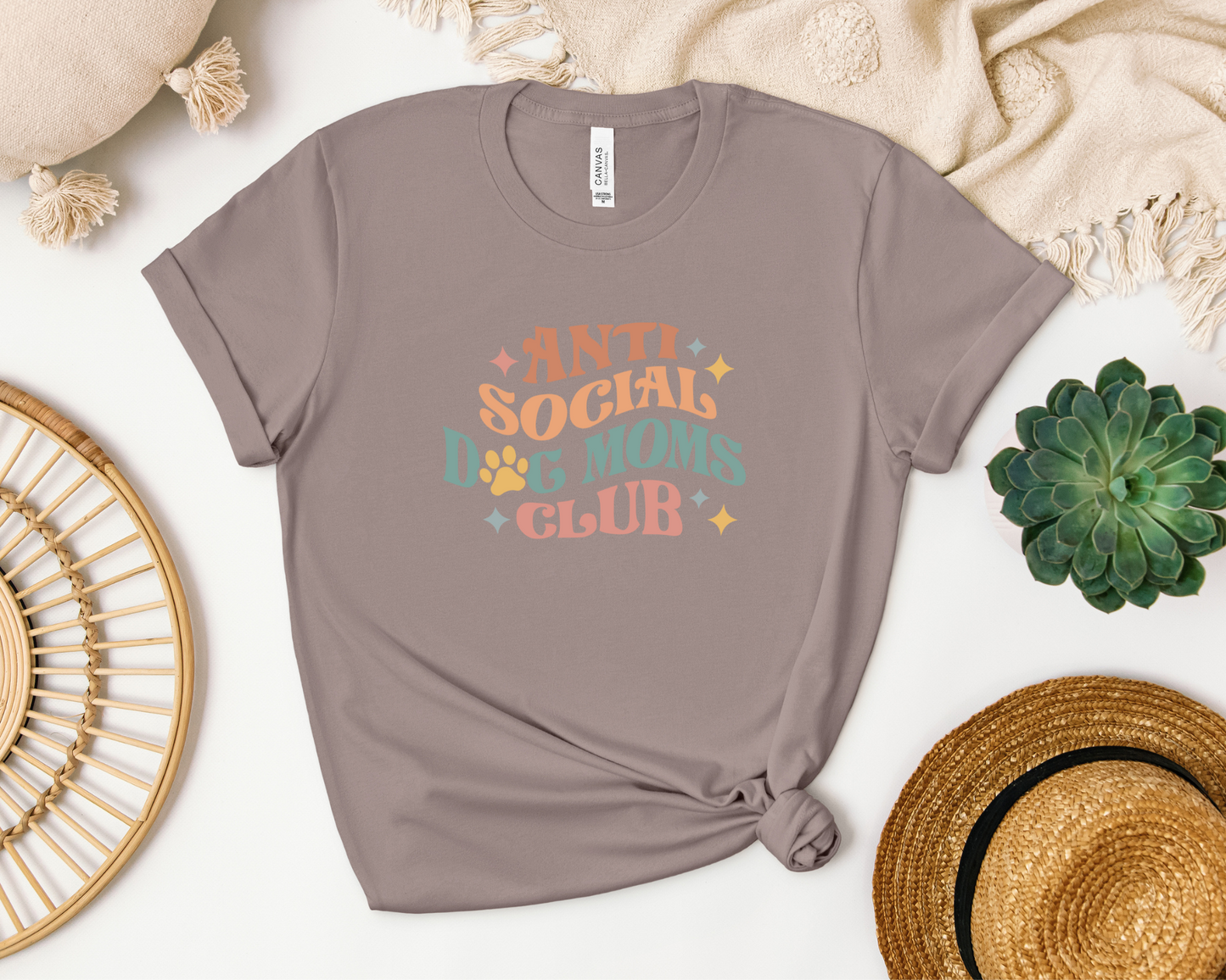 Anti Social Dog Moms Club T-shirt, Pebble Brown