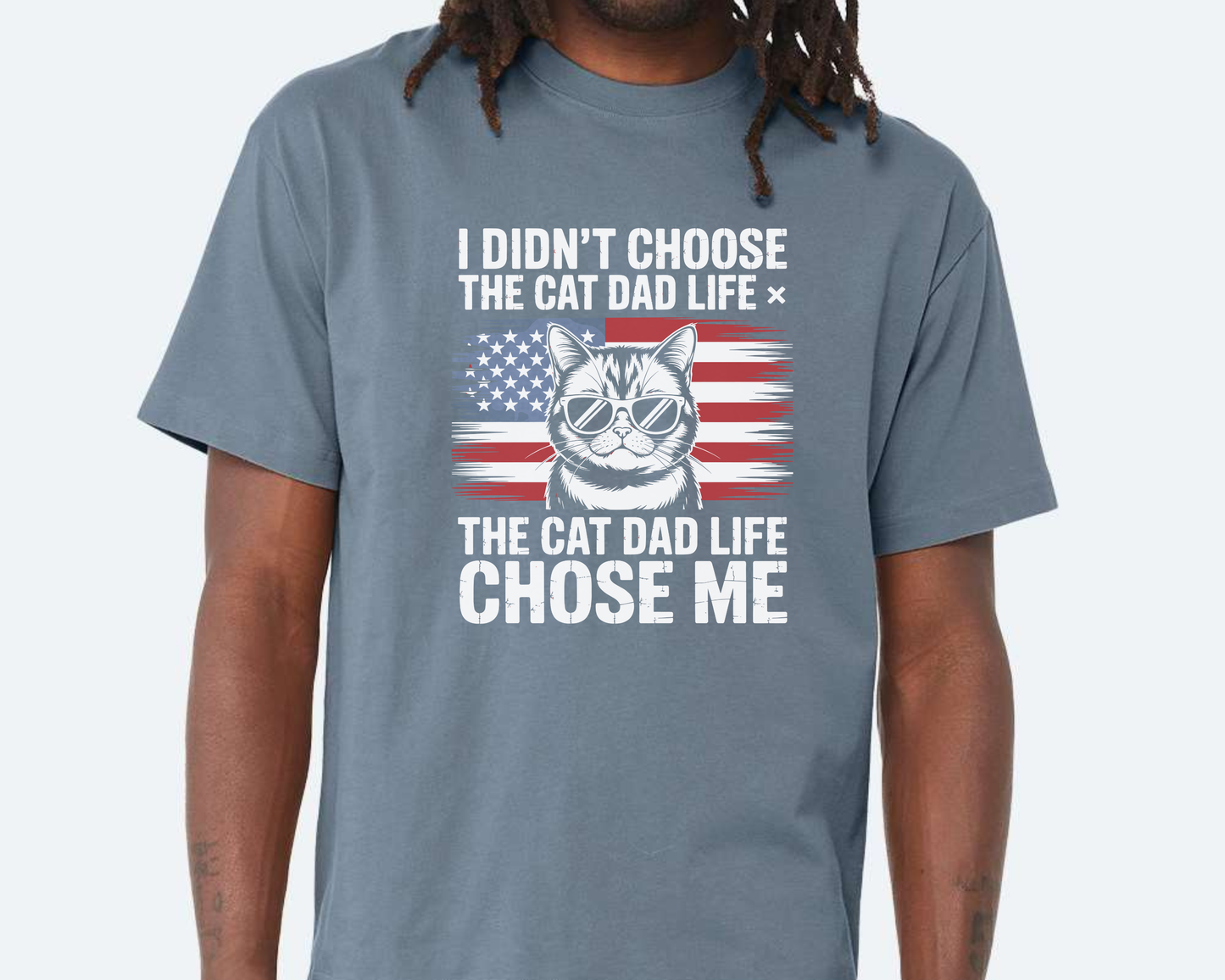 Cat Dad Life Relaxed Fit T-shirt, Vintage Denim