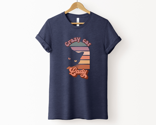 Crazy Cat Lady Crewneck T-shirt, Heather Navy