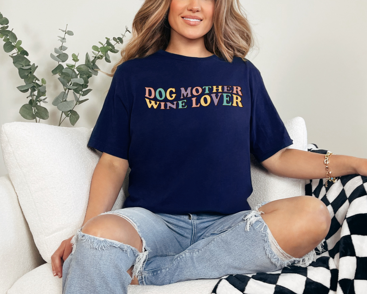 Dog Mother Wine Lover Crewneck T-shirt, Navy