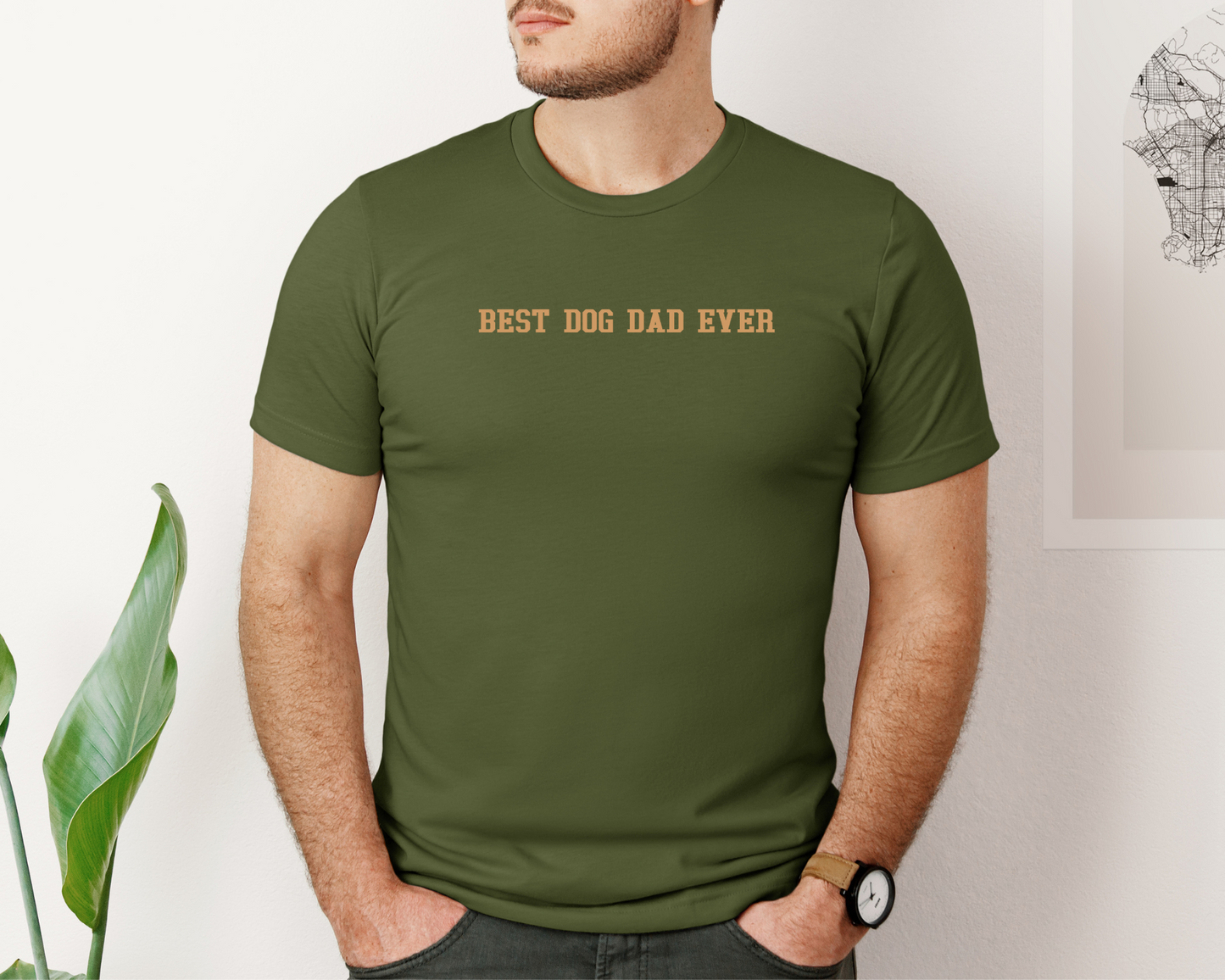 Best Dog Dad Ever Crewneck T-shirt, Olive