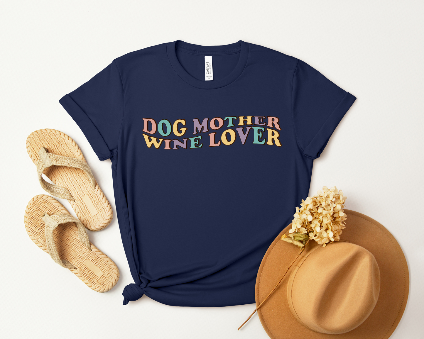 Dog Mother Wine Lover Crewneck T-shirt, Navy