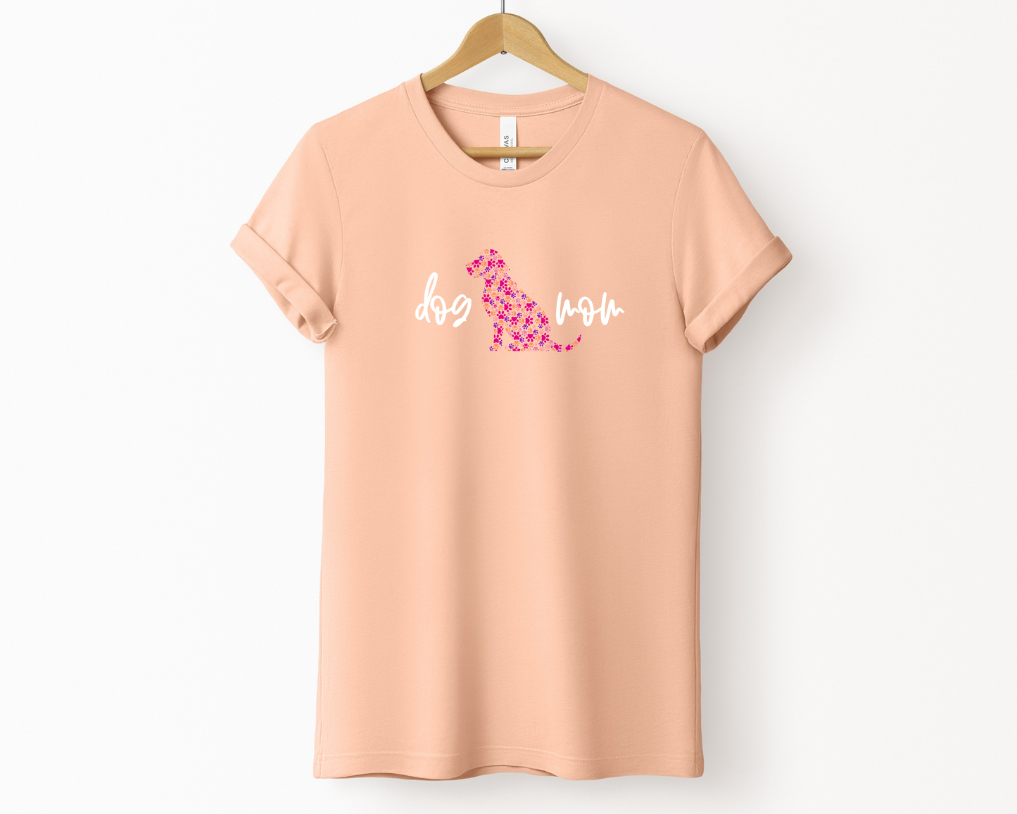 Dog Mom Pawprints Crewneck T-shirt, Peach