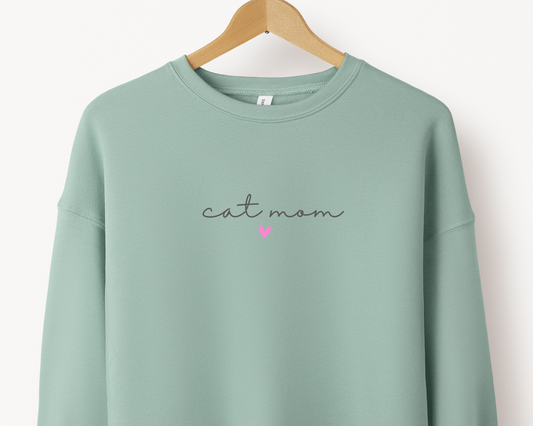 Cat Mom (Heart) Soft Sweatshirt, Dusty Blue