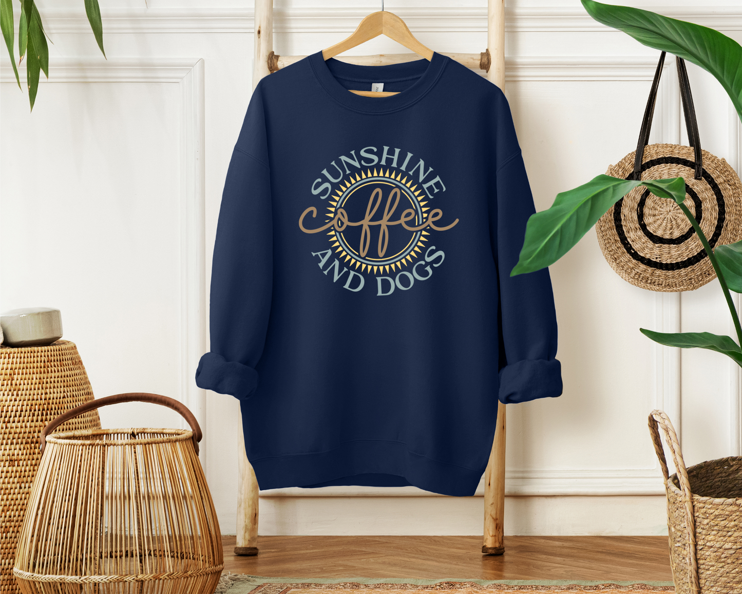 Sunshine, Coffee & Dogs Crewneck Sweatshirt, Navy