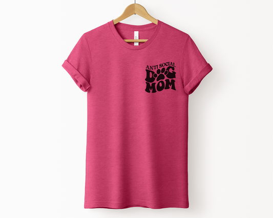 Anti Social Dog Mom Crewneck T-shirt, Heather Raspberry