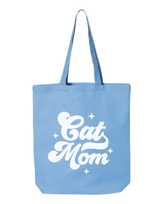 Cotton Tote - Cat Mom, Carolina Blue