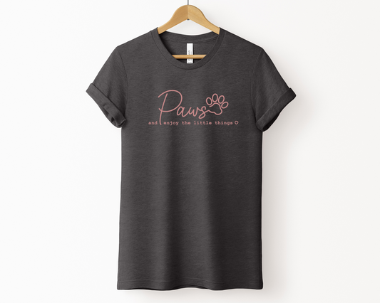 Paws and enjoy the little things Crewneck T-shirt, Heather Dark Grey