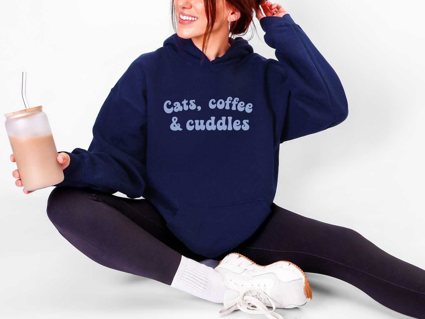 Cats, Coffee & Cuddles Hoodie, Navy