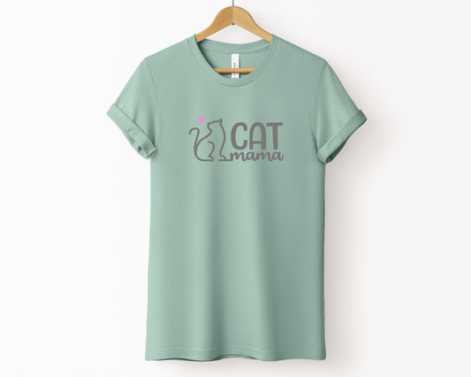 Cat Mama Crewneck T-shirt, Dusty Blue