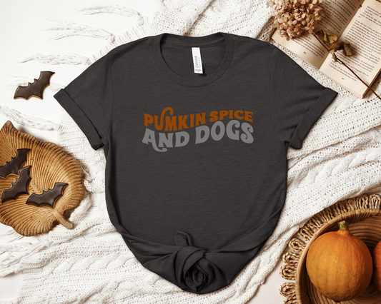 Pumpkin Spice And Dogs Crewneck T-shirt, Dark Grey Heather
