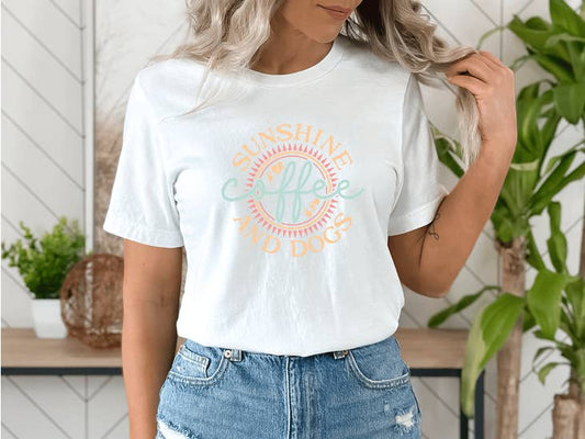 Sunshine, Coffee, and Dogs Crewneck Dog Lover T-shirt
