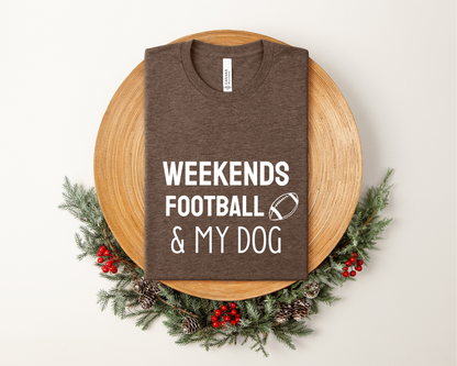 Weekends, Football & My Dog Crewneck T-shirt, Heather Brown