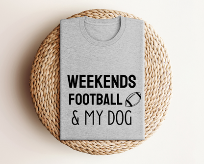 Weekends, Football & My Dog Crewneck T-shirt, Heather Grey