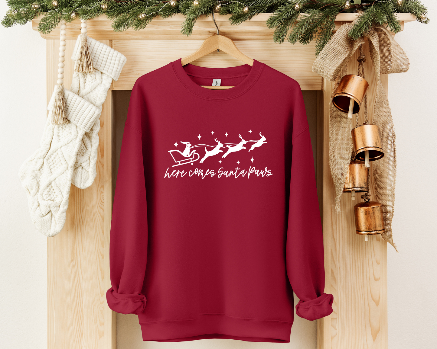 Here Comes Santa Paws Sweatshirt, Antique Cherry Red