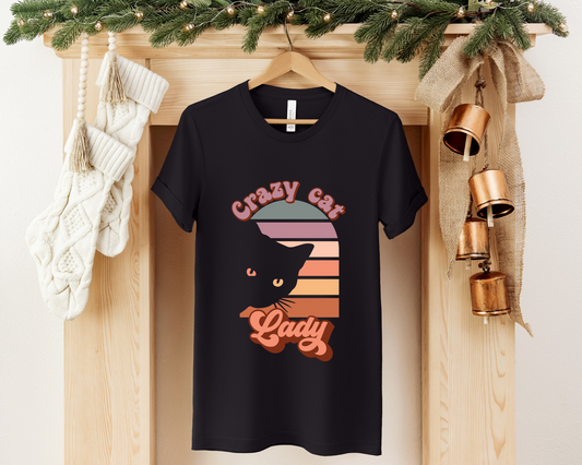 Crazy Cat Lady Crewneck T-shirt, Black
