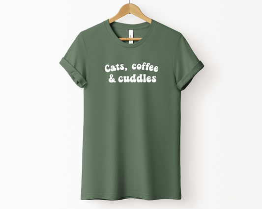 [20% OFF] Cats, Coffee & Cuddles Crewneck T-shirt, Pine