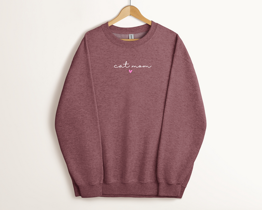 Cat Mom (Heart) Sweatshirt, Heather Dark Maroon