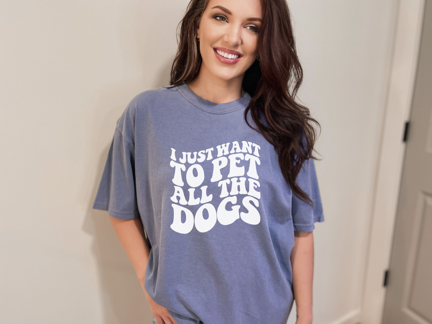 [20% OFF] I Just Want To Pet All The Dogs Printed T-shirt, Blue Jean