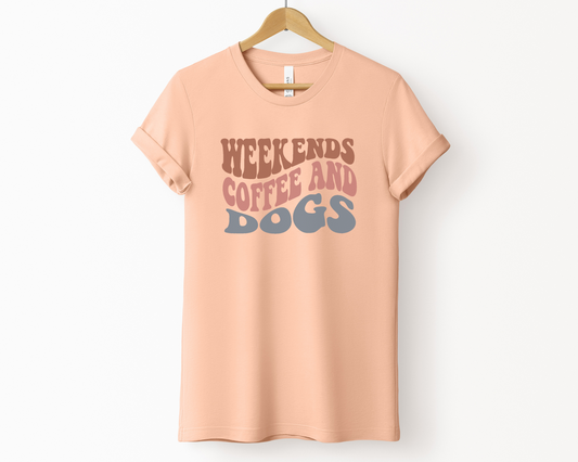 Weekends, Coffee And Dogs Crewneck T-shirt, Peach