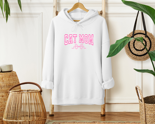 Cat Mom Floral Pink Hoodie, White