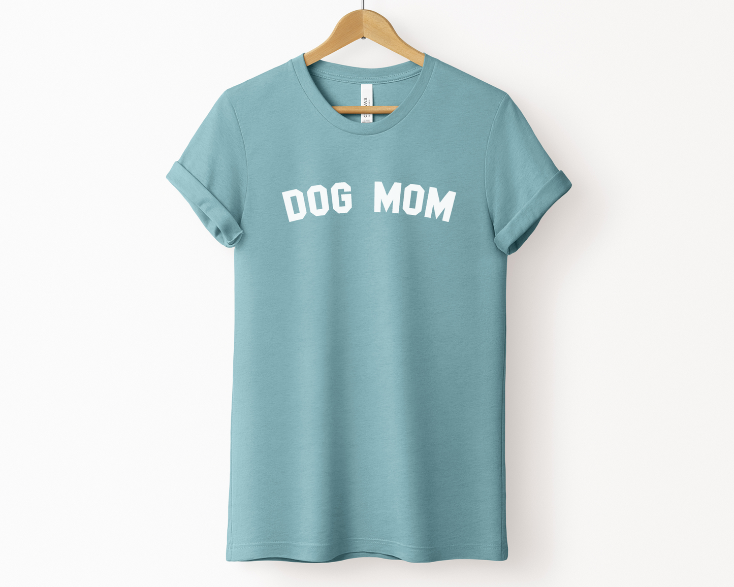 Sporty Dog Mom Crewneck T-shirt, Heather Blue Lagoon