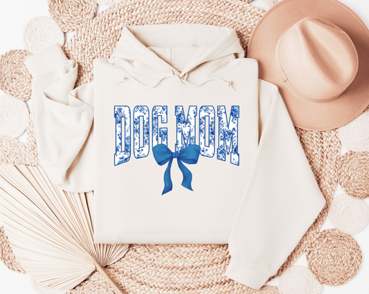 Dog Mom Floral Blue Hoodie, Cream