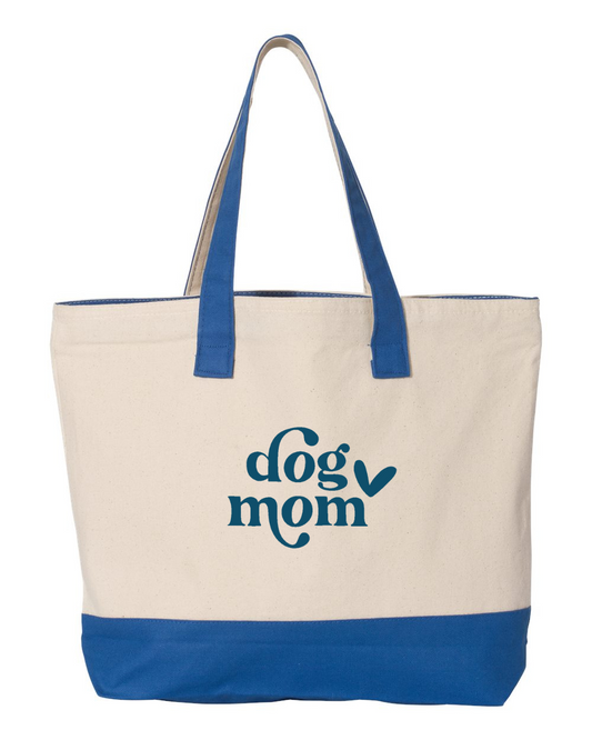 Canvas Zippered Tote - Dog Mom, Blue