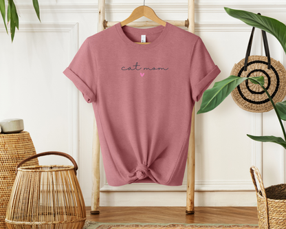 Cat Mom Heart Crewneck T-shirt, Heather Mauve