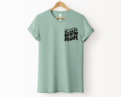 Anti Social Dog Mom Crewneck T-shirt, Dusty Blue