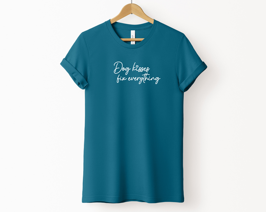 Dog Kisses Fix Everything T-shirt, Deep Teal