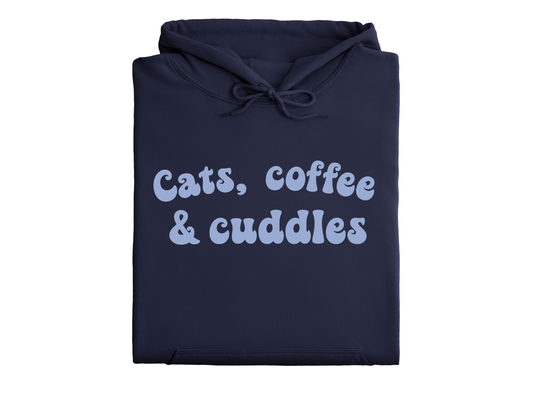 Cats, Coffee & Cuddles Hoodie, Navy