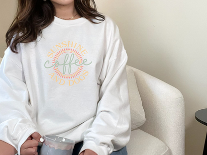 [30% OFF] Sunshine, Coffee & Dogs Crewneck Sweatshirt, White